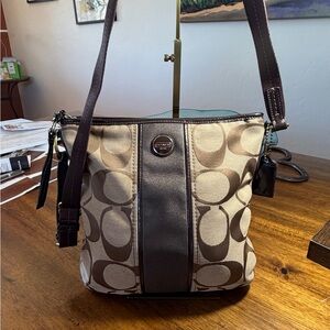 Coach Signature Crossbody Bag in Brown and Tan